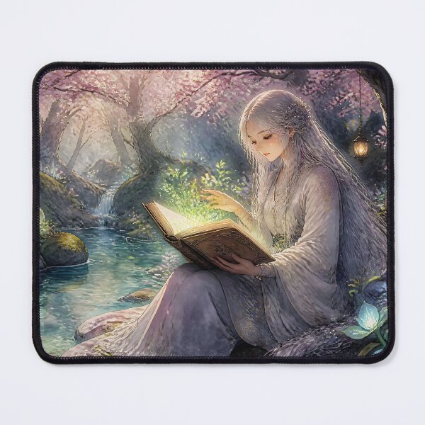 Item preview, Female Mystic Reading a Magical Book in Cherry Blossom Forest designed and sold by Fanta-sticky.