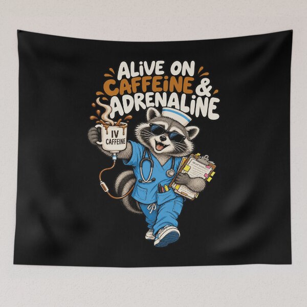 Item preview, Alive On Caffeine Adrenaline Raccoon Nurse Humor designed and sold by chem3a-wst.