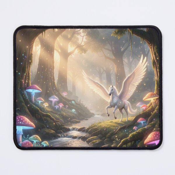 Item preview, Pegasus Lands in the Magical Forest Highlighted by Sunbeams designed and sold by Fanta-sticky.