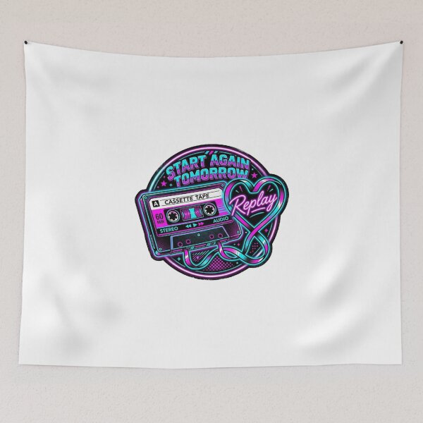 Item preview, Start Again Tomorrow Retro Neon Cassette Art designed and sold by Sanan Israyilli.
