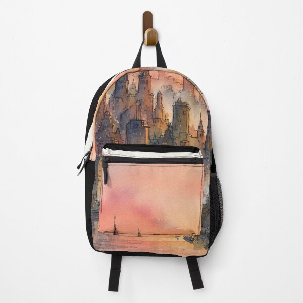 Item preview, Vintage Watercolor City Skyline Sunset Art Print designed and sold by bvdesignart.