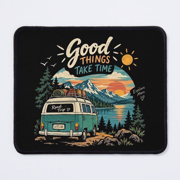 Item preview, Good Things Take Time Retro Camper Van | Road Trip Sunset Art designed and sold by Dogandesighn.