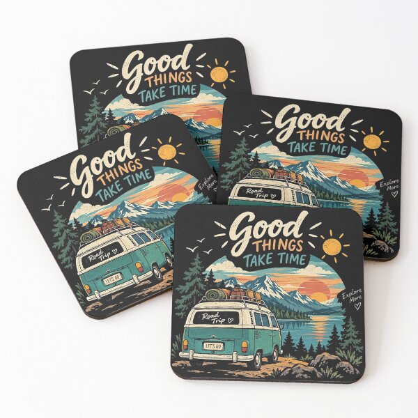 Item preview, Good Things Take Time Retro Camper Van | Road Trip Sunset Art designed and sold by Dogandesighn.