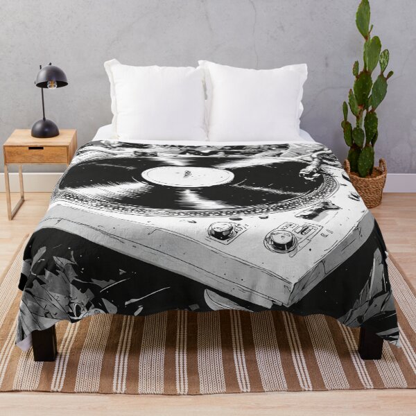 Item preview, Black and White Comic Style DJ Turntable Graphic designed and sold by HappyPrintCo.