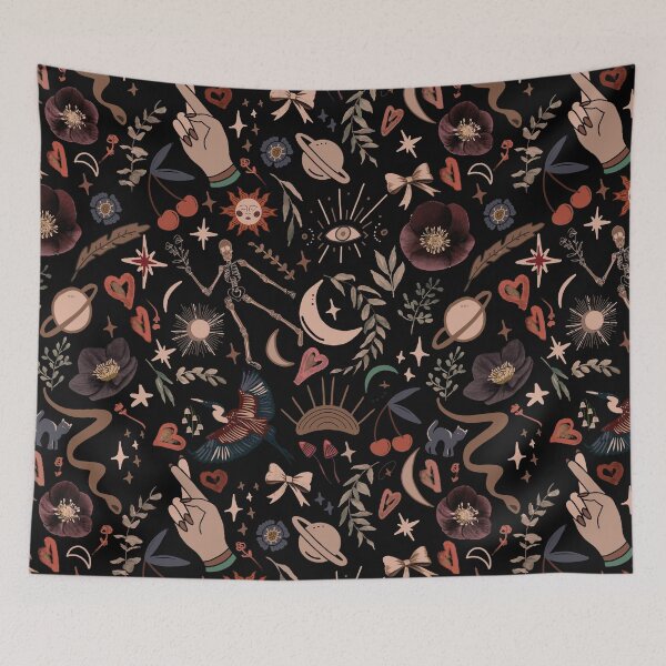 Item preview, Whimsical Gothic Elements Dark Pattern designed and sold by Anis Illustration.
