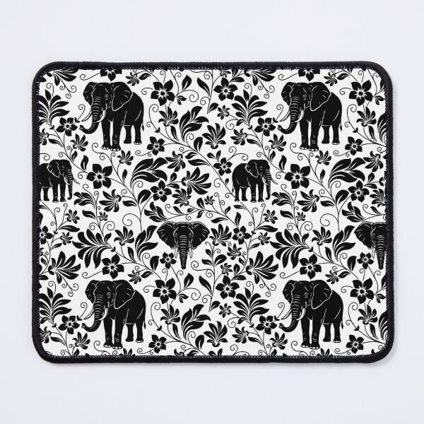 Item preview, African Elephant Floral Silhouette Botanical Art Black designed and sold by WildLakePatterns.