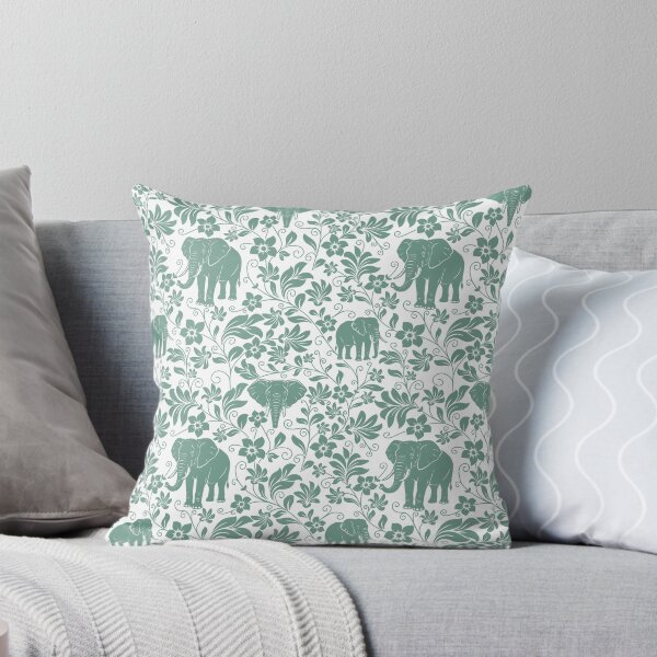 Item preview, African Elephant Floral Silhouette Botanical Art Green designed and sold by WildLakePatterns.