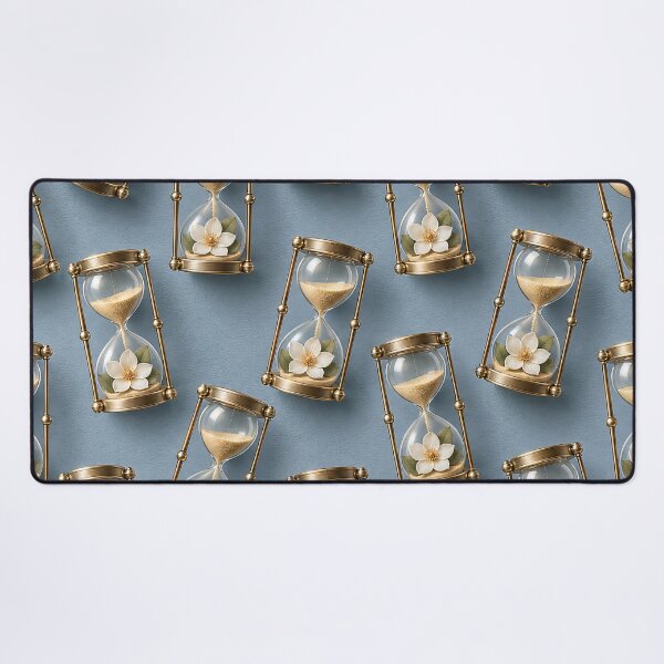 Item preview, Golden Hourglasses with White Flowers – Elegant Time and Renewal Pattern designed and sold by Kaleidoscope Print.