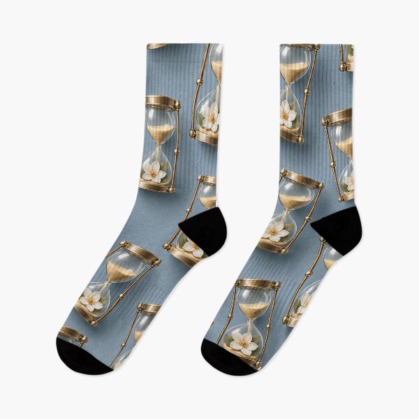 Item preview, Golden Hourglasses with White Flowers – Elegant Time and Renewal Pattern designed and sold by Kaleidoscope Print.