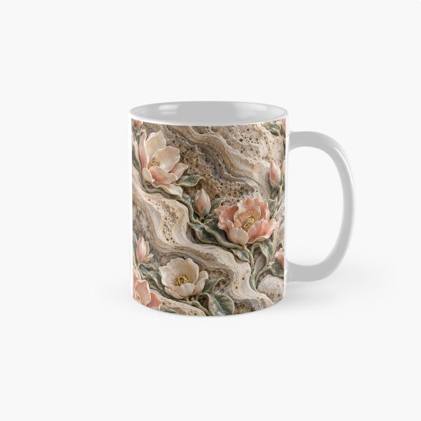 Item preview, Porcelain Flowers Growing Through Travertine – Elegant Botanical Stone Art designed and sold by Kaleidoscope Print.