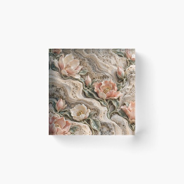 Item preview, Porcelain Flowers Growing Through Travertine – Elegant Botanical Stone Art designed and sold by Kaleidoscope Print.