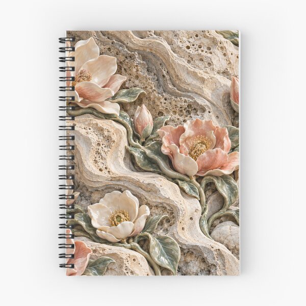 Item preview, Porcelain Flowers Growing Through Travertine – Elegant Botanical Stone Art designed and sold by Kaleidoscope Print.