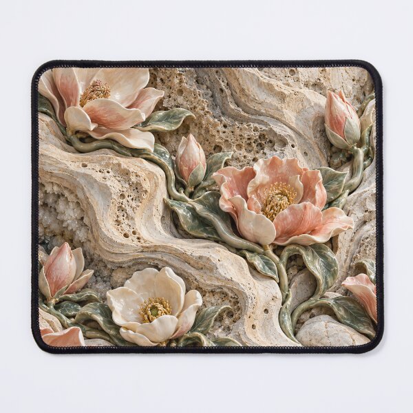Item preview, Porcelain Flowers Growing Through Travertine – Elegant Botanical Stone Art designed and sold by Kaleidoscope Print.