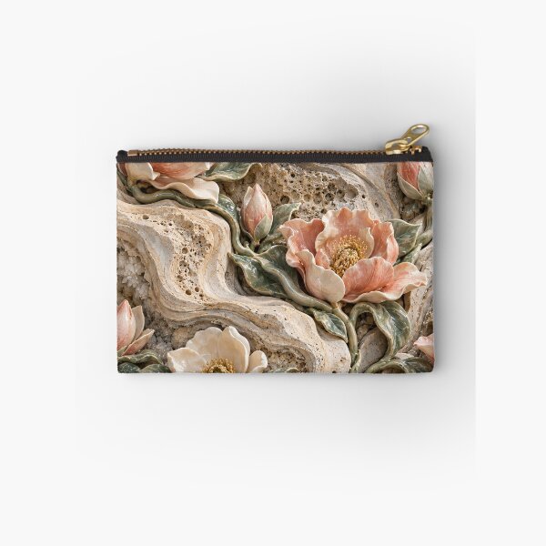 Item preview, Porcelain Flowers Growing Through Travertine – Elegant Botanical Stone Art designed and sold by Kaleidoscope Print.