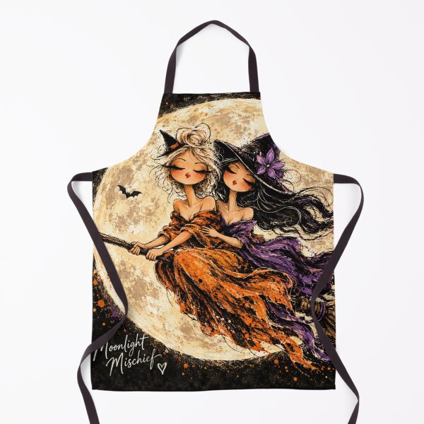 Item preview, Moonlight Mischief – Two Witches Flying on a Broom Halloween Art designed and sold by byMosia.