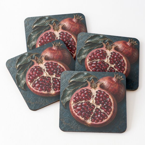 Item preview, Ruby Pomegranate on Dark Stone – Rich Botanical Fruit Art designed and sold by Kaleidoscope Print.