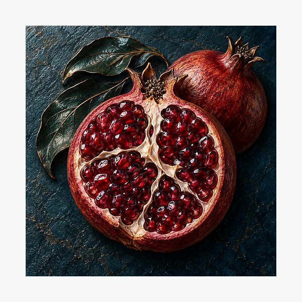 Item preview, Ruby Pomegranate on Dark Stone – Rich Botanical Fruit Art designed and sold by Kaleidoscope Print.