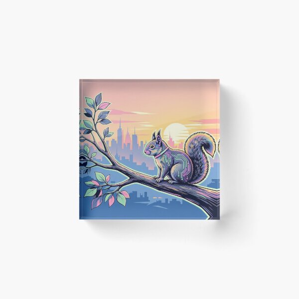 Item preview, Cybernetic Squirrel Sunset City | Neon Sci-Fi Wildlife Art designed and sold by Dogandesighn.