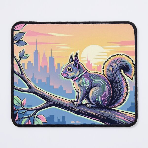Item preview, Cybernetic Squirrel Sunset City | Neon Sci-Fi Wildlife Art designed and sold by Dogandesighn.