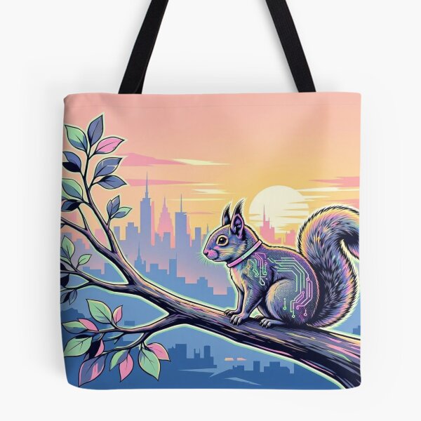 Item preview, Cybernetic Squirrel Sunset City | Neon Sci-Fi Wildlife Art designed and sold by Dogandesighn.