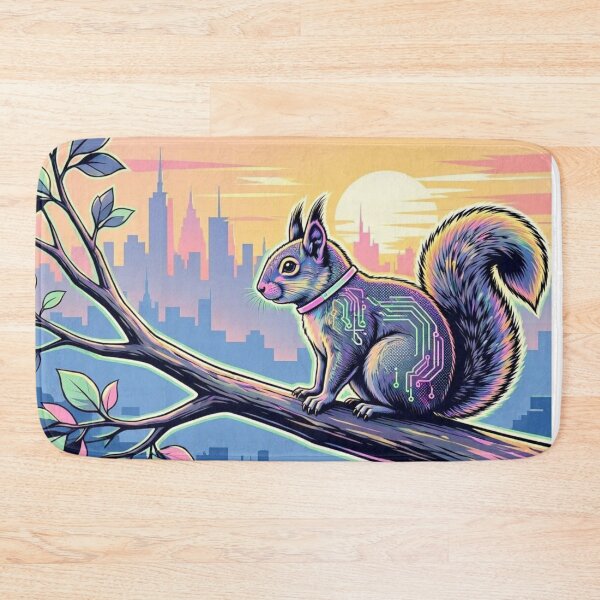 Item preview, Cybernetic Squirrel Sunset City | Neon Sci-Fi Wildlife Art designed and sold by Dogandesighn.