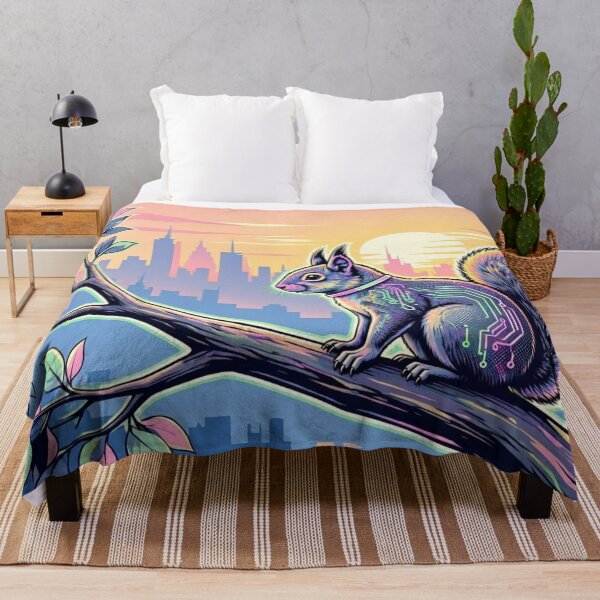 Item preview, Cybernetic Squirrel Sunset City | Neon Sci-Fi Wildlife Art designed and sold by Dogandesighn.