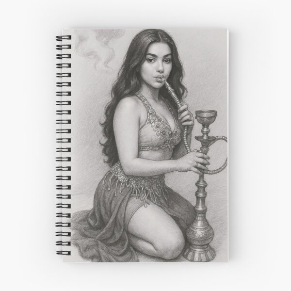Item preview, Dibujo a lápiz de carboncillo de una bailarina de danza del vientre oriental con narguile. designed and sold by MoArtShop.