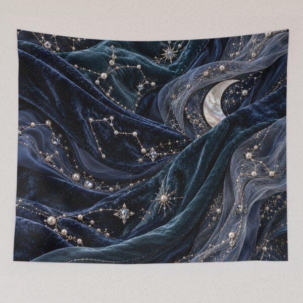 Item preview, Celestial Constellations on Midnight Velvet – Moon and Stars Luxury Pattern designed and sold by Kaleidoscope Print.