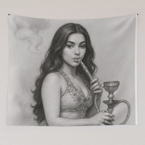 Item preview, Oriental Belly Dancer Hookah Charcoal Pencil Art designed and sold by MoArtShop.
