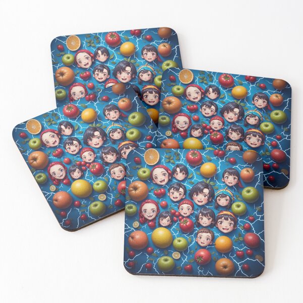 Item preview, Cute Anime Faces and Fruit Lightning Storm Pattern designed and sold by HappyPrintCo.