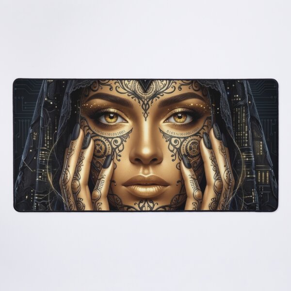 Item preview, Cyberpunk Gold Queen Steampunk Veil Portrait designed and sold by MoArtShop.
