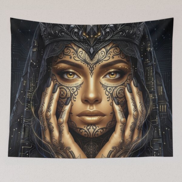 Item preview, Cyberpunk Gold Queen Steampunk Veil Portrait designed and sold by MoArtShop.