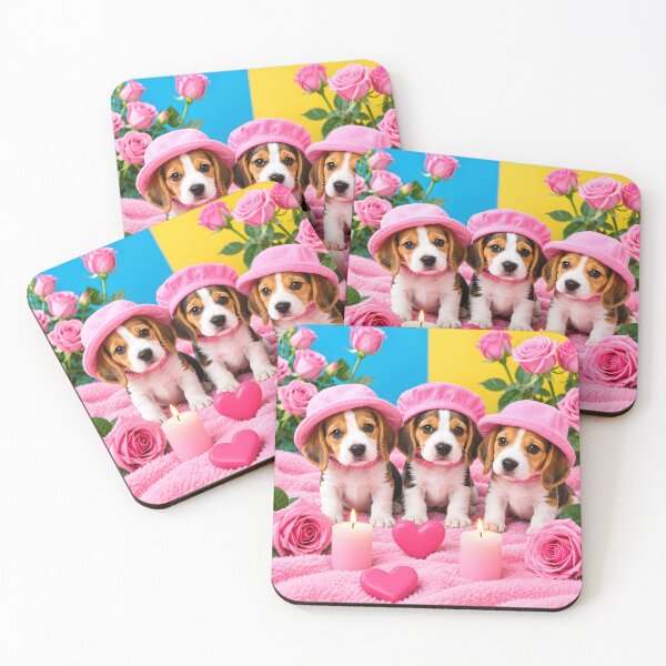 Aperçu de l'œuvre Trois adorables chiots beagles en rose créée et vendue par MagicCrystal.