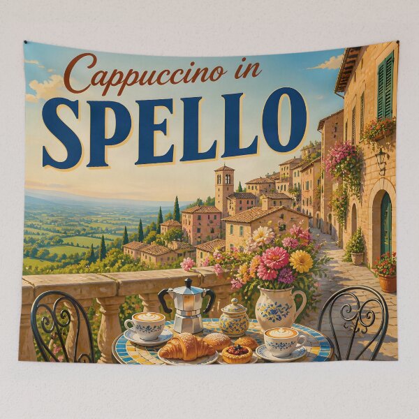 Item preview, Cappuccino in Spello Italy – Vintage Travel Poster designed and sold by LSVart.