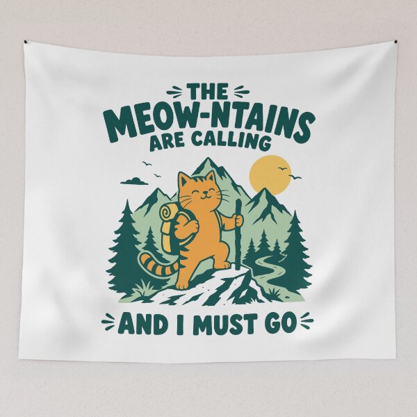 Item preview, The meow-ntains are calling cat hiking designed and sold by Traveldrawings.