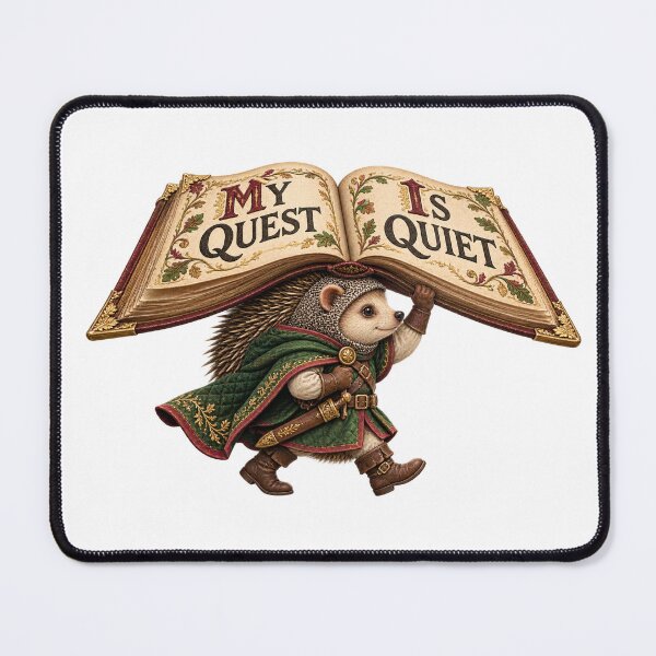 Item preview, Quiet Quest Hedgehog – Medieval Bookish Humor designed and sold by RAX Mirth Studio.