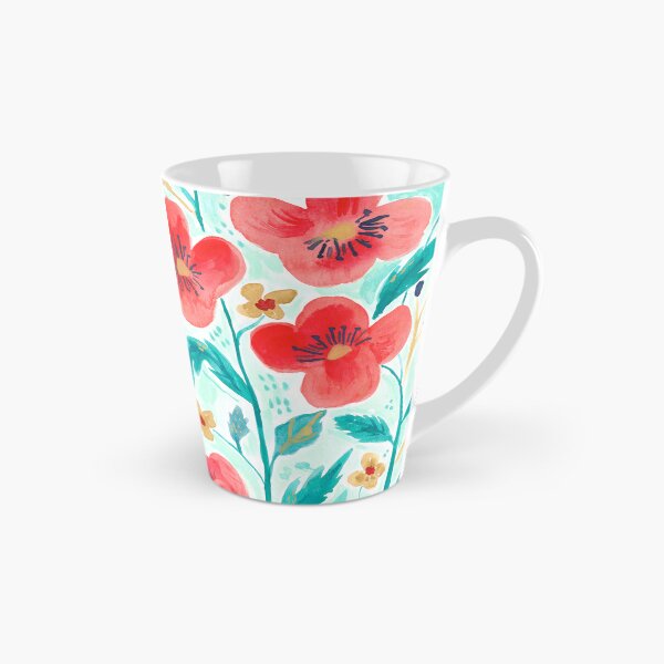 Item preview, Folk Art Style Watercolor Poppies in Bold Red and Teal Green designed and sold by aneladesigns.