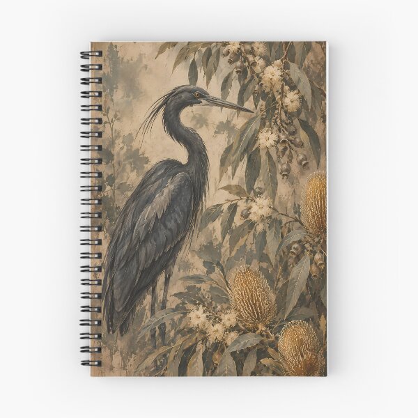 Item preview, Dark Botanical Heron Oil Painting with Banksia Florals designed and sold by Jozefin's Studio.