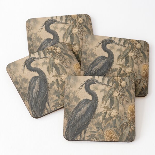 Item preview, Dark Botanical Heron Oil Painting with Banksia Florals designed and sold by Jozefin's Studio.