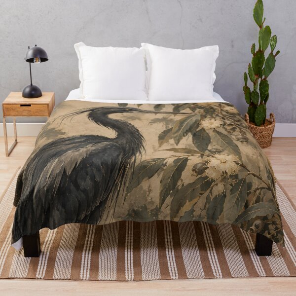 Item preview, Dark Botanical Heron Oil Painting with Banksia Florals designed and sold by Jozefin's Studio.