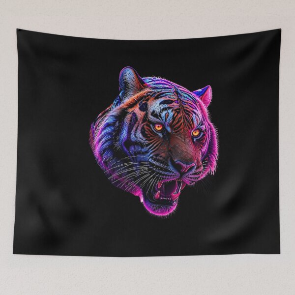 Item preview, Cyberpunk Tiger Roaring Neon Psychedelic Streetwear designed and sold by LazyDayzCo.