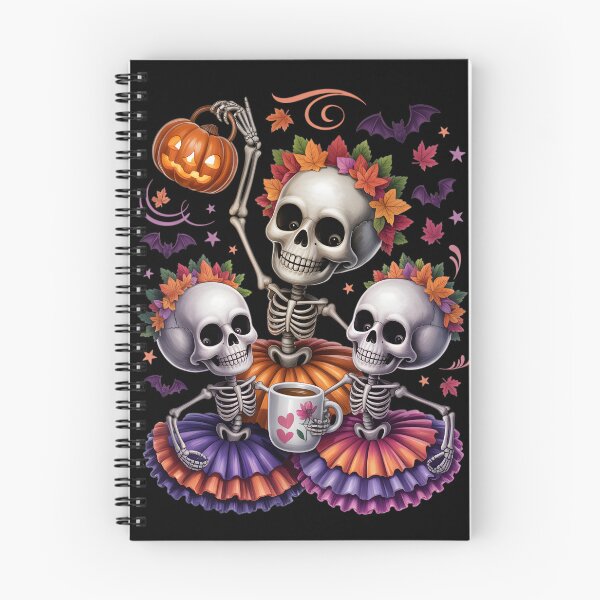 Aperçu de l'œuvre Tutu de trio de squelettes dansants – Art du café citrouille d'Halloween créée et vendue par jkrphoto.