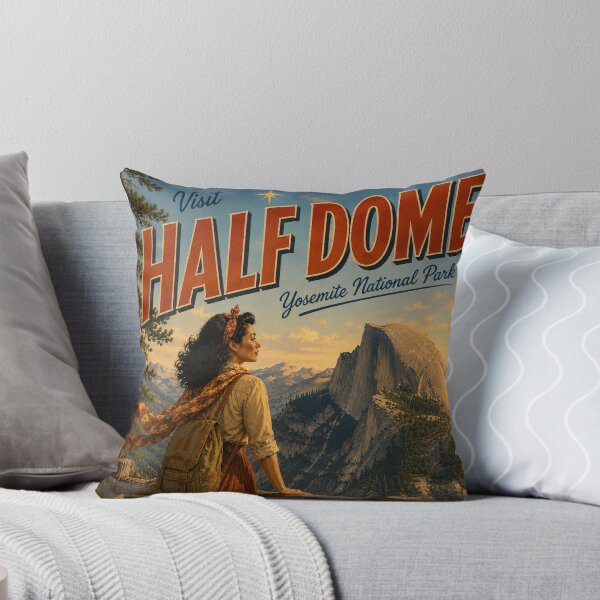 Item preview, Half Dome Yosemite Vintage Travel Poster – Retro Hiking Girl designed and sold by MissSaylor.