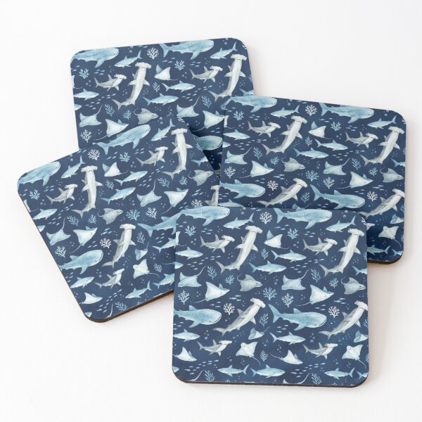 Item preview, Monochrome blue watercolour shark designed and sold by Differenceee.
