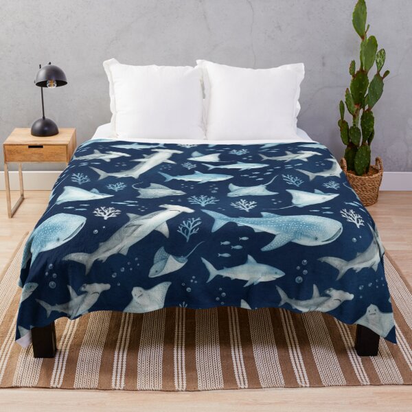 Item preview, Monochrome blue watercolour shark designed and sold by Differenceee.