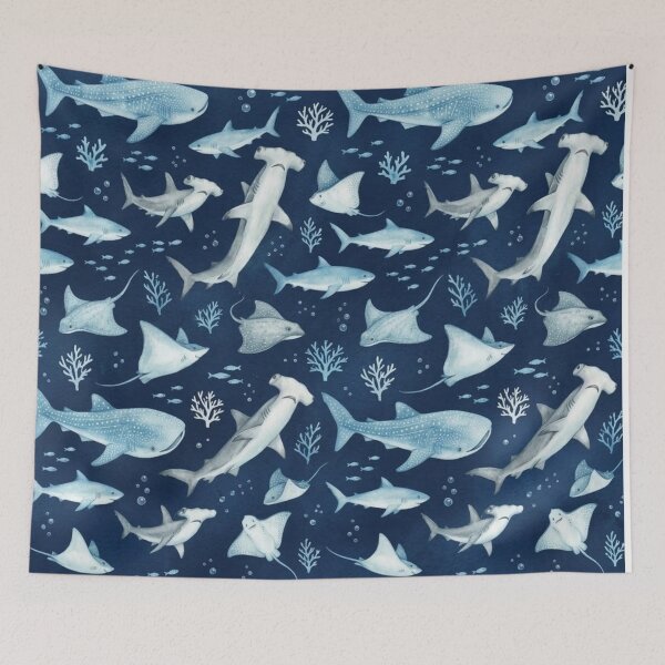 Item preview, Monochrome blue watercolour shark designed and sold by Differenceee.