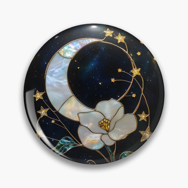 Artikelvorschau, Celestial Moon and Flowers Stained Glass Art entworfen und verkauft von happywkndclub.