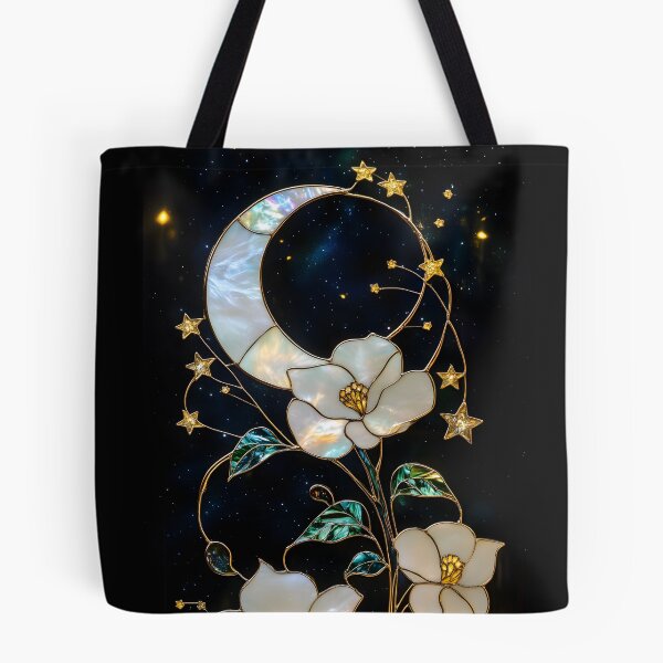 Artikelvorschau, Celestial Moon and Flowers Stained Glass Art entworfen und verkauft von happywkndclub.