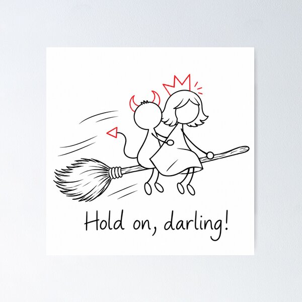 Item preview, Hold On, Darling! | Funny Princess and Devil Broom Ride designed and sold by byMosia.