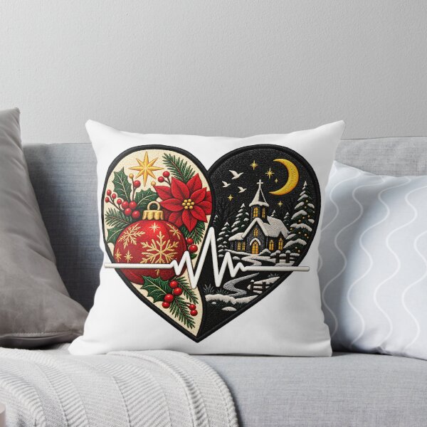 Item preview, Christmas Heartbeat Ornament Church Embroidered Holiday T-Shirt designed and sold by DesignArtist.ia.